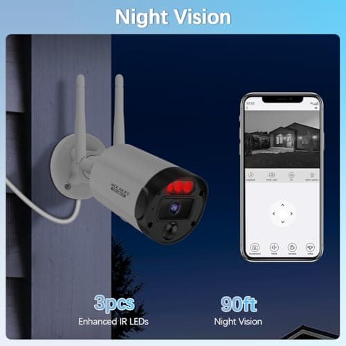 【2-Way Audio & PIR Motion Detection】 Dual Antenna Enhanced Outdoor Wireless Security Camera System, WiFi Video Surveillance, Home Security Cameras NVR, Complete with a 3M 12V1A Power Cable. 7
