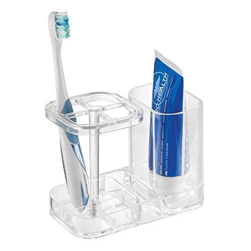 InterDesign Med+ BPA-Free Plastic Divided Toothbrush Holder - 5.6" x 3.25" x 4.55", Clear