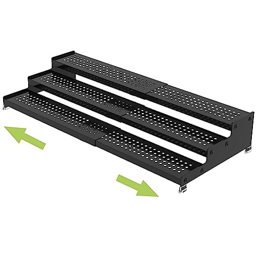 Jojocross Metal Spice Rack Organizer for Cabinet, 3 Tier Expandable Spice Storage shelf, Great for Kitchen Cabinets, Cupboard,Pantry and Countertop More,Metal plate with hole(1PACK/BLACK)