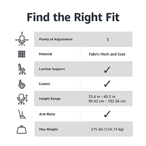 Amazon Basics Breathable Mesh Mid-Back Office Desk Chair with Armrests, Lumbar Support, 360-Degree Swivel, Adjustable-Height, Black 5