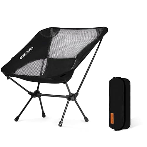 CAMEL CROWN Portable Camping Chair Lightweight Compact Folding Chair Mesh for Outdoor Camp Travel Beach Picnic Festival Hiking Backpacking Black