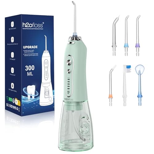 H2ofloss Water Dental Flosser Teeth Pick: Portable Cordless Oral Irrigator with 5 Modes, 300ML Rechargeable Travel Irrigation Cleaner IPX7 Waterproof Electric Flossing Machine for Teeth Cleaning Green