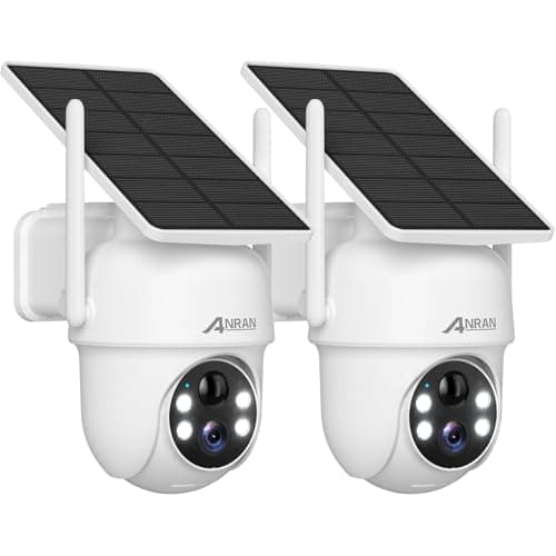ANRAN Solar Security Cameras Wireless Outdoor,2K Cameras for Home Security with Fixed Solar Panel, 360° PTZ for Home Surveillance,2.4G WiFi, PIR Human Detection, 3MP Color Night Vision, 2 Pack