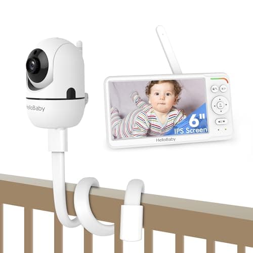 HelloBaby 6'' World First IPS Screen Baby Monitor with Flexible Mount, Baby Monitor with Camera and Audio, Mountable No WiFi Baby Camera Monitor Without Tools or Wall Damage