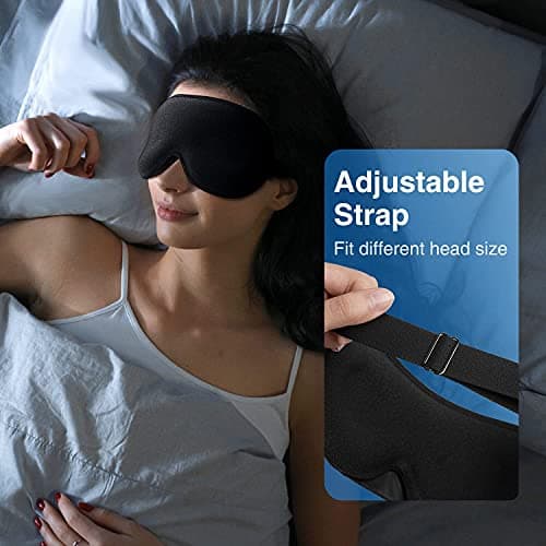 YFONG Weighted Sleep Mask, Women Men 3D Blocking Lights Sleeping Mask (4.2oz/120g), Pressure Relief Night Sleep Eye Mask with Adjustable Strap, Eye Cover Blindfold for Travel Nap Yoga, Black 8