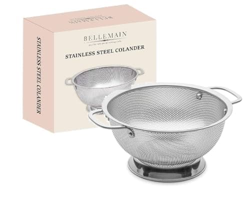 Bellemain 3 Qt Metal Colander with Handle | Pasta, Spaghetti, Berry, Fruit, Vegetable, Kitchen Food Strainer Basket | 18/8 Stainless Steel Colander Bowl | Pot Drainer for Cooking, Sifter Strainer