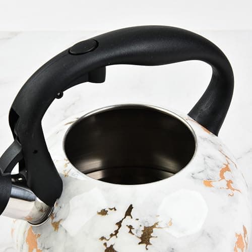 SharpChef Whistling Stovetop Tea Kettle,Food Grade Stainless Steel, Cool Touch Ergonomic Handle, Fast Boil, for Gas, Electric, and Glass Ranges - 3L 5