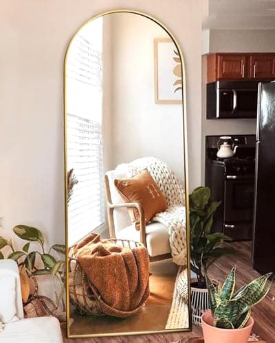 KOMCOTE Arch Mirror Full Length, Floor Length Mirror, Arched Floor Mirror, Wall Mirror Full Length, Large Floor Mirror, Bedroom Mirror Full Length, Gold Floor Mirror for Living Room, Gold 6