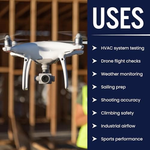 HIATSU Professional Handheld Anemometer - Digital Wind Speed Meter with Temperature - Air Flow Meter & Wind Gauge for HVAC, Shooting & Drone Use 6