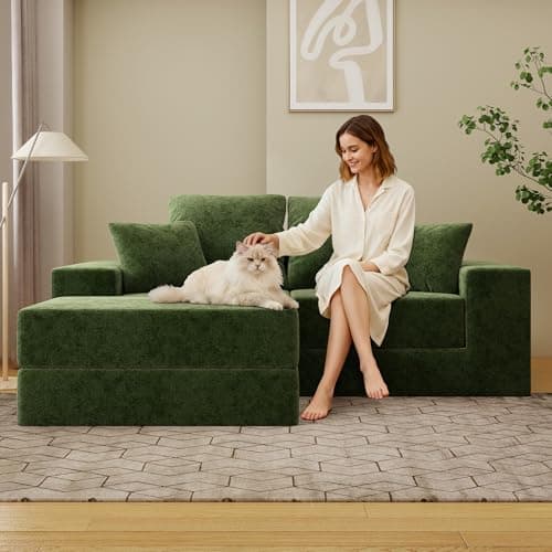 Cloud Modular Sectional Sofa, Comfy Boneless Couch for Living Room, Modern L-Shaped Couch with Reversible Chaise, Customizable Sleeper Sofa with Non Slip, No Assembly & Deep Seat, Green 6