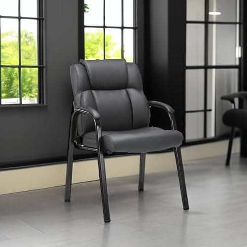 CLATINA Leather Guest Chair with Padded Arm Rest for Reception Meeting Conference and Waiting Room Side Office Home Black 2