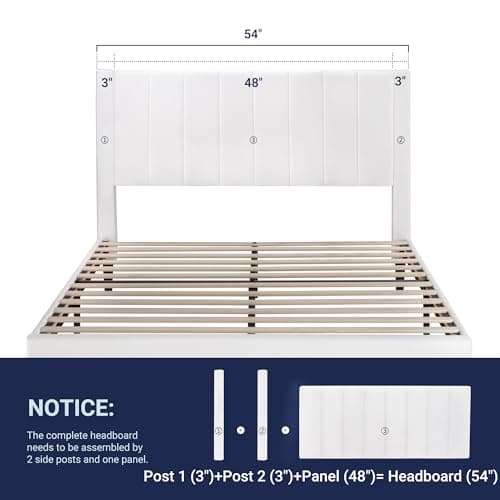 Allewie Full Bed Frame/Velvet Upholstered Bed Frame with Vertical Channel Tufted Headboard/Strong Wooden Slats/Platform Bed Frame/Mattress Foundation/Box Spring Optional/Easy Assembly/White 6