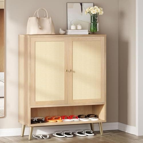 YITAHOME Rattan Shoe Cabinet with Doors, 5-Tier Shoe Storage Cabinet for Entryway, Shoe Rack Organizer Cabinet with Woven Rattan Doors and Adjustable Shelves for Entryway/Hallway/Closet