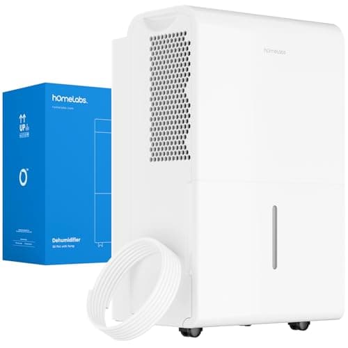 hOmeLabs Dehumidifier for Home, Office, Basements with Powerful Moisture Removal, Humidity Control, Auto Shut-off, Quiet Operation - 7,500 Sq Ft Wi-Fi with Pump (50 Pint MAX 120 Pint at 95°F, 90% RH)