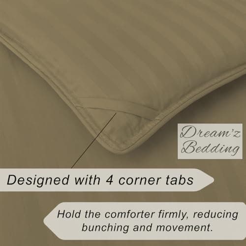 Luxury 350 Thread Count 100 GSM Fiber Fill 1pc Comforter RV Champer Short Queen Size, Taupe Stripe 100% Egyptian Cotton 7