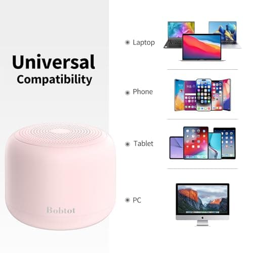 Bobtot Portable Bluetooth Speakers with Strap Easy to Carry, Wireless IPX5 Waterproof Mini Speaker with Loud Stereo Sound, 20 Hours Playtime, Rechargeable Battery, Built-in Microphone, Pink 7
