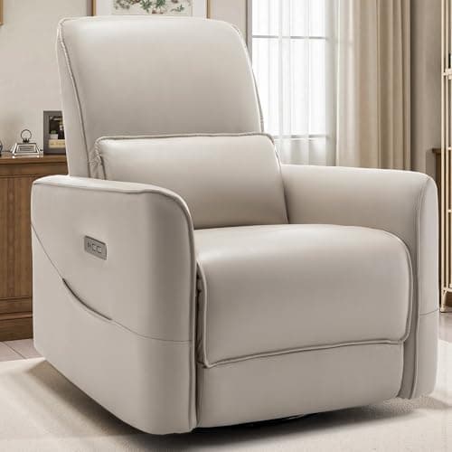 Korser Nursery Glider Recliner Chair, Power Rocker Swivel Recliner with USB and Type-C Ports, Electric Reclining for Adults with Streamlined Side Pocket, and Lower Back Support for Living Room