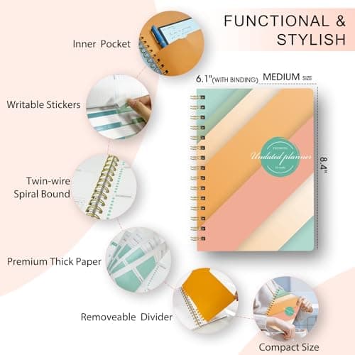 Weekly Planner Undated - Weekly To Do List with Habit Tracker, 53-Week, 8.4" x 6", A5 Monthly Weekly Daily Planner for Work, School & Office, Spiral Binding, Start Anytime - Pink & Green 5