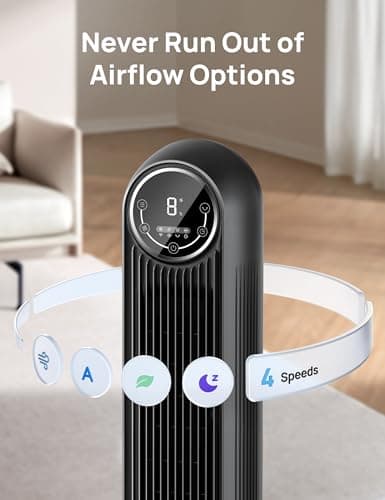 Dreo Tower Fan for Bedroom, Smart Oscillating Quiet Floor Fans, Standing Bladeless Fan with Remote and WiFi Voice Control, 4 Modes, 4 Speeds, 8H Timer, 28dB, Works with Alexa/Google 6