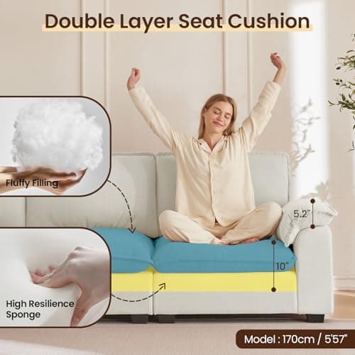 HALLYBEE Modular Sectional Sofa Deep Seat Cloud Couch with Reversible Chaise L Shaped Couch with Padded Armrests Chenille Sectional Sofas for Living Room Apartment Office White 6