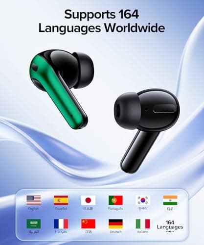 AI Translation Earbuds Real Time Translator Wireless Earbuds Headphones for Traveling Abroad Learning Languages Attending Meetings Managing Global Business Digital Display Charging Case Green 2