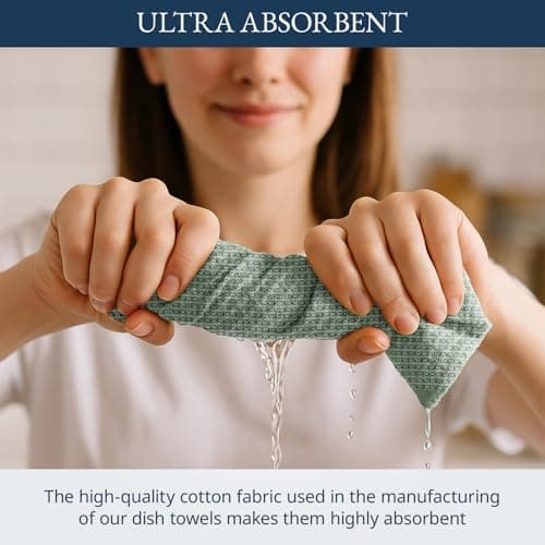 LANE LINEN Cotton Kitchen Towels Set, 6-Pack – Absorbent, Quick-Drying Dish Towels, 18" x 28", Premium Hand and Tea Towels - Olive 5