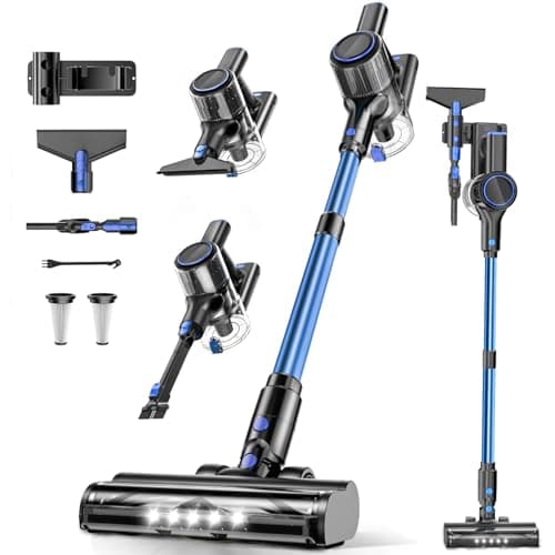 TITIPOY Cordless Vacuum Cleaner, 8-in-1 Vacuum Cleaners for Home, 45Mins Runtime Anti-Tangle Stick Vacuum with LED Display, 3 Modes Suction (Blue Black)