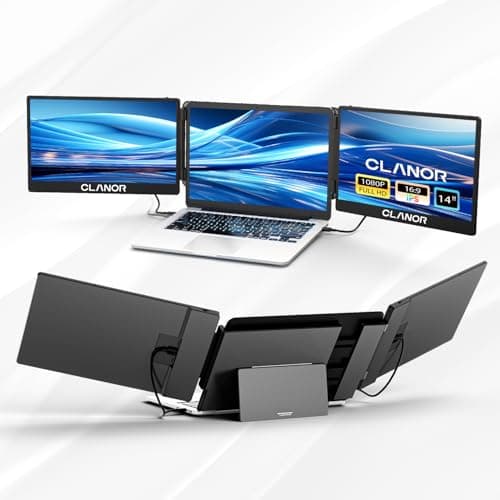 Clanor S3 Dual Laptop Screen Extender, 14'' Triple Portable Monitor for Laptop Plug and Play, 1080P FHD IPS Monitor Extender for 13''-17'' Laptops Compatible with Mac/Wins/Android/Dex