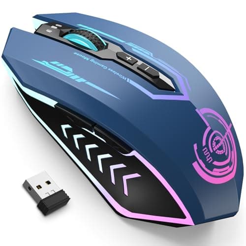 UHURU Gaming Mouse, Wireless Gaming Mouse with 7 Buttons 7 Changeable LED Color up to 12000 DPI, Rechargeable USB Gamer Mouse for PC Laptop (Blue)