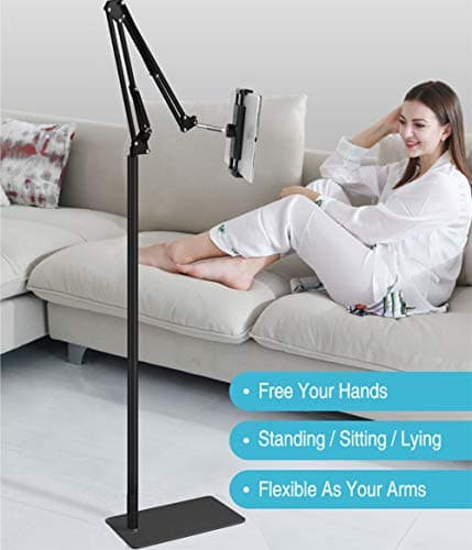 Tablet Floor Stand with 5LB Metal Base, Overhead Bed Phone Stand Angle Height Adjustable Holder, Universal Floor Stand Compatible with iPhone iPad Pro Air Mini, Samsung Tab, Kindle, E-Readers… 7