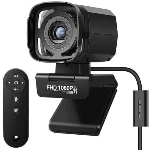 TaKicola Webcam for PC, AI Auto Tracking, Remote Control, in-line Dual Noise Canceling Microphones, Full HD 1080P Video Calls, 73° Angle View, Privacy Shutter, USB Plug and Play, Low Light Correction