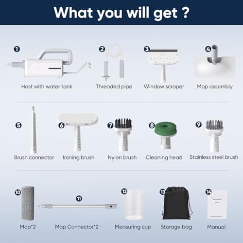 Seyola Steam Mop for Floor Cleaning, Steam Cleaner for Home with Handheld 6-in-1 Multi-function Attachments for Hardwood Floors, Clothes, Windows, Tiles Grout, Furniture Cleaning (White-Gray) 8