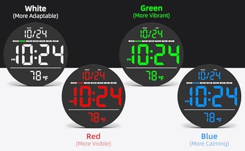 Digital Wall Clock with Large LED Display, Date, Temperature, Auto-Brightness | Small [PLUG-IN] Clock | Modern Electric Wall Clock for Bedroom, Classroom, Living Room, Home, Office, Farmhouse – White 8