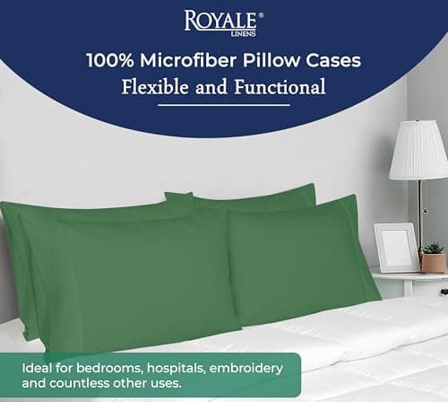 Royale Linens Queen Pillowcase Set of 2 - Bed Pillow Cover - 20" x 30" - Pillowcases - 1800 Brushed Microfiber, Wrinkle & Fade Resistant - Soft & Cozy- Queen Size Pillow Case (Hunter Green) 6