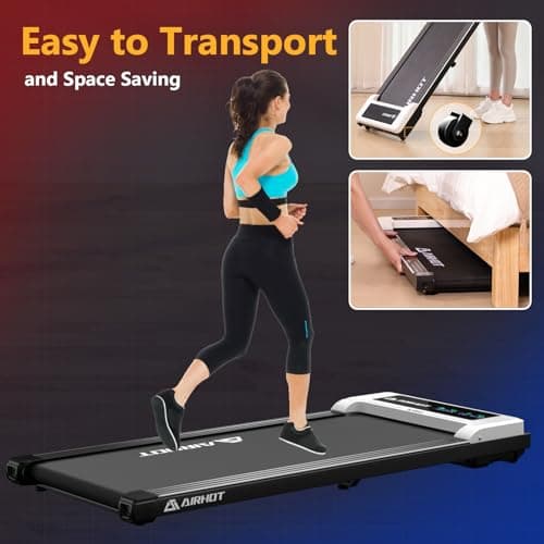 AIRHOT Walking Pad Treadmill, 2.5HP Under Desk With Remote Control & LED Display, Quiet for Compact Space, Portable for Home Office Use, White 7