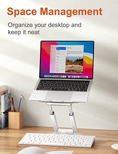 tounee Telescopic Laptop Stand for Desk with 360° Swivel Base, Sit to Stand, Height Adjustable, Portable Riser Holder for Good Posture, Compatible with All Laptops 10-17"-Silver 8