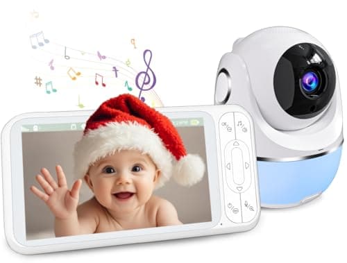 Buradin 1080P 5'' Baby Monitor with 32 Hours 5000mAh Battery, Pan Tilt 4X Zoom Video Baby Monitor with Camera and Audio, Night Vision, VOX, 2-Way Talk, 8 Lullabies,1200ft Range No WiFi