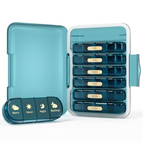 Codcaw Weekly Pill Organizer 4 Times a Day, 7 Day Pill Box 4X, Portable for Travel Pill Case for Pills/Vitamin/Fish Oil/Medication/Supplements (4x7 Blue)
