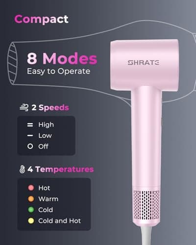 SHRATE Professional High Speed Ionic Hair Dryer | Ultra-Fast Drying | 500 Million Negative Ions | Low Noise | 160000 RPM | Compact Blow Dryer with Magnetic Diffuser for Faster Drying All Hair Types 9