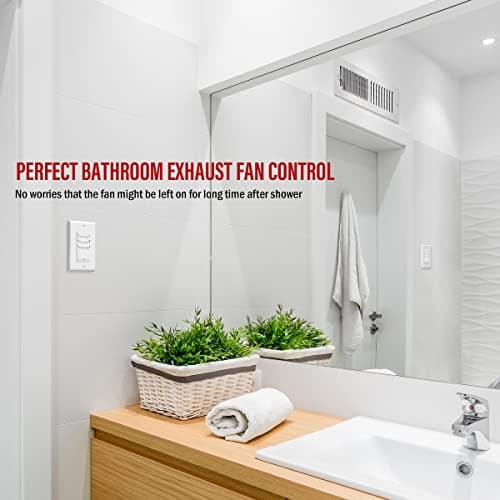 ENERLITES Countdown Timer Switch for Bathroom Exhaust Fan, Wall Light Switch Timer, 5 min – 4 hours, Night Light LED Indicator, Neutral Wire Required, UL Listed, HET06-4H-W, White 8