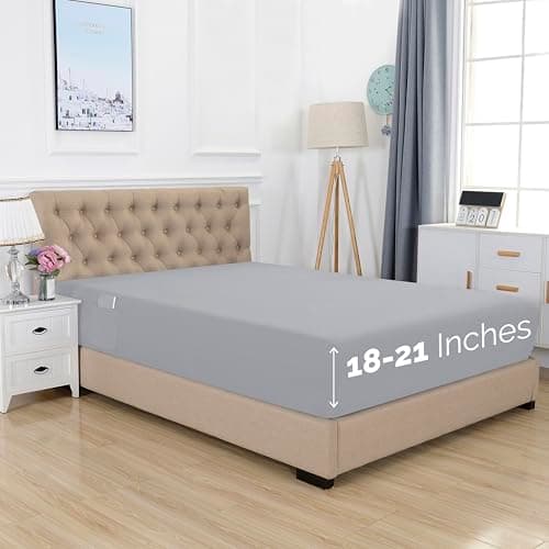 Elegant Comfort Premium Hotel Quality Extra Deep Pocket 18" - 21" Single Fitted Sheet for High Mattress, Luxury & Softest 1500 Thread Count Egyptian Quality Smart Pocket, Queen, Black,Silver