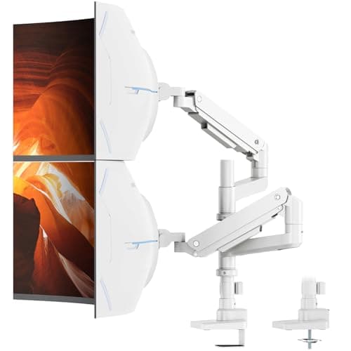 PUTORSEN 17-49”Premium Aluminum Heavy Duty Dual Monitor Arm for Ultrawide Screens up to 44lbs, Vertical Stacked Dual Monitor Desk Mount, Full Motion Dual Vertical Monitor Mount, VESA 75/100, White