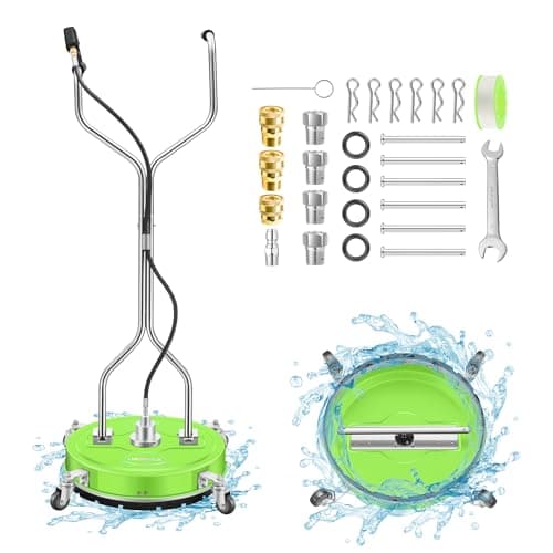 20" Pressure Washer Surface Cleaner with 4 Wheels - Coated Green Dual Handle Stainless Steel Surface Cleaner for Pressure Washer Attachment for Concrete, Patio, Sidewalk, Deck and Driveways - PWS20G
