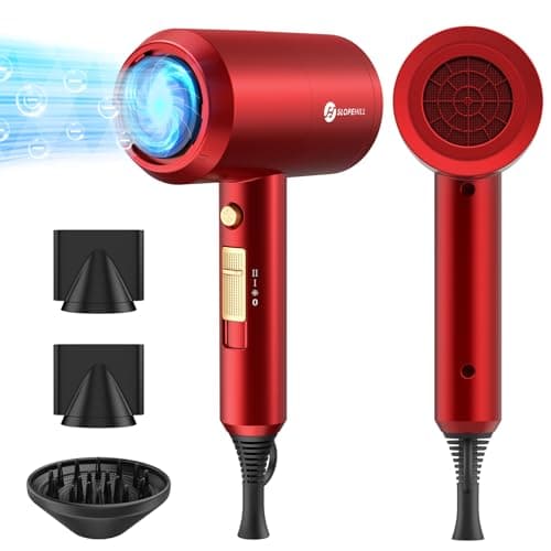 Slopehill Professional Ionic Hair Dryer, Powerful 1800W Fast Drying Low Noise Blow Dryer with 2 Concentrator Nozzle 1 Diffuser Attachments for Home Salon Travel (Agate Red)