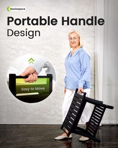 OasisSpace Bamboo Shower Bench with Storage Shelf, 24" Black Shower Stool for Inside Shower Waterproof, Spa Seat Bath Stool Organizer for Shaving Legs, Bathroom Shower Chair for Adults Elderly 5