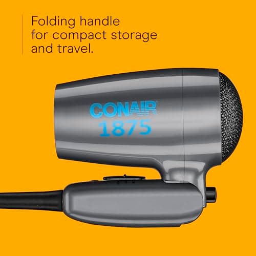 Conair Travel Hair Dryer with Dual Voltage, 1875W Compact Blow Dryer with Folding Handle, Gray 8