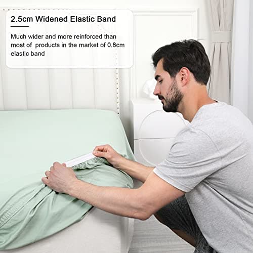 PHF Cooling Fitted Sheet Twin Size for Hot Sleeper,100% Rayon Derived from Bamboo_,16" Deep Pocket, 2.5cm Wider Strong Elastic Easy Fit, Breathable Silky Soft, 39"x 75",Sage Green, No Pillowcases 7