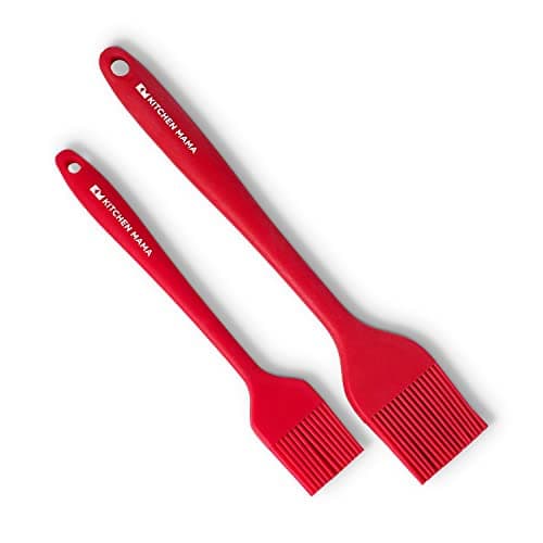 Kitchen Mama Silicone Basting Pastry Brush: Set of 2 Heat Resistant Basting Brushes for Baking, Grilling, Cooking and Spreading Oil, Butter, BBQ Sauce, or Marinade. Dishwasher Safe (Red)