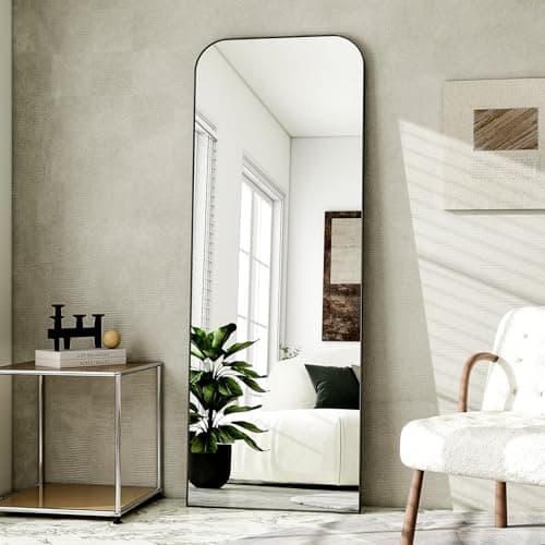 HARRITPURE 57"x20" Full Length Mirror, Black Rounded Corner Aluminum Frame Standing Mirror, Hanging/Leaning Wall Floor Mirror with Stand for Living Room Bedroom Cloakroom 8