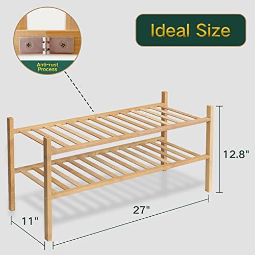 Z&L HOUSE 2-Tier Shoe Rack for Closet, Stackable Shoes Rack Organizer Free Standing Shoe Shelf for Entryway and Closet Hallway, Multifunctional Bamboo Rack in Different Combinations (2-Tier) 3